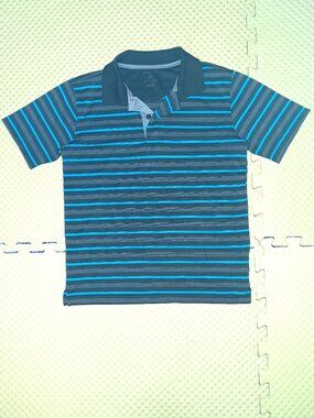 George Golf Polo Shirt Aqua Blue Striped Polyester Moisture Wicking Quick Dry